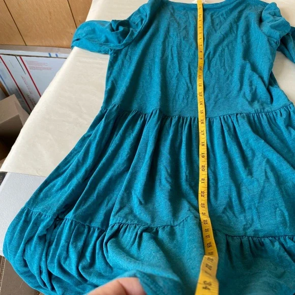 MATILDA JANE Tiered Knit Dress Teal Modal Long Sleeves Vneck Boho Cottagecore S - Picture 9 of 10